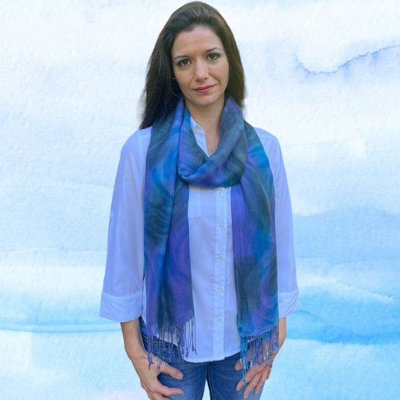 Purple & Blue Modal Silk Watercolor Scarf - Picture 1 of 5
